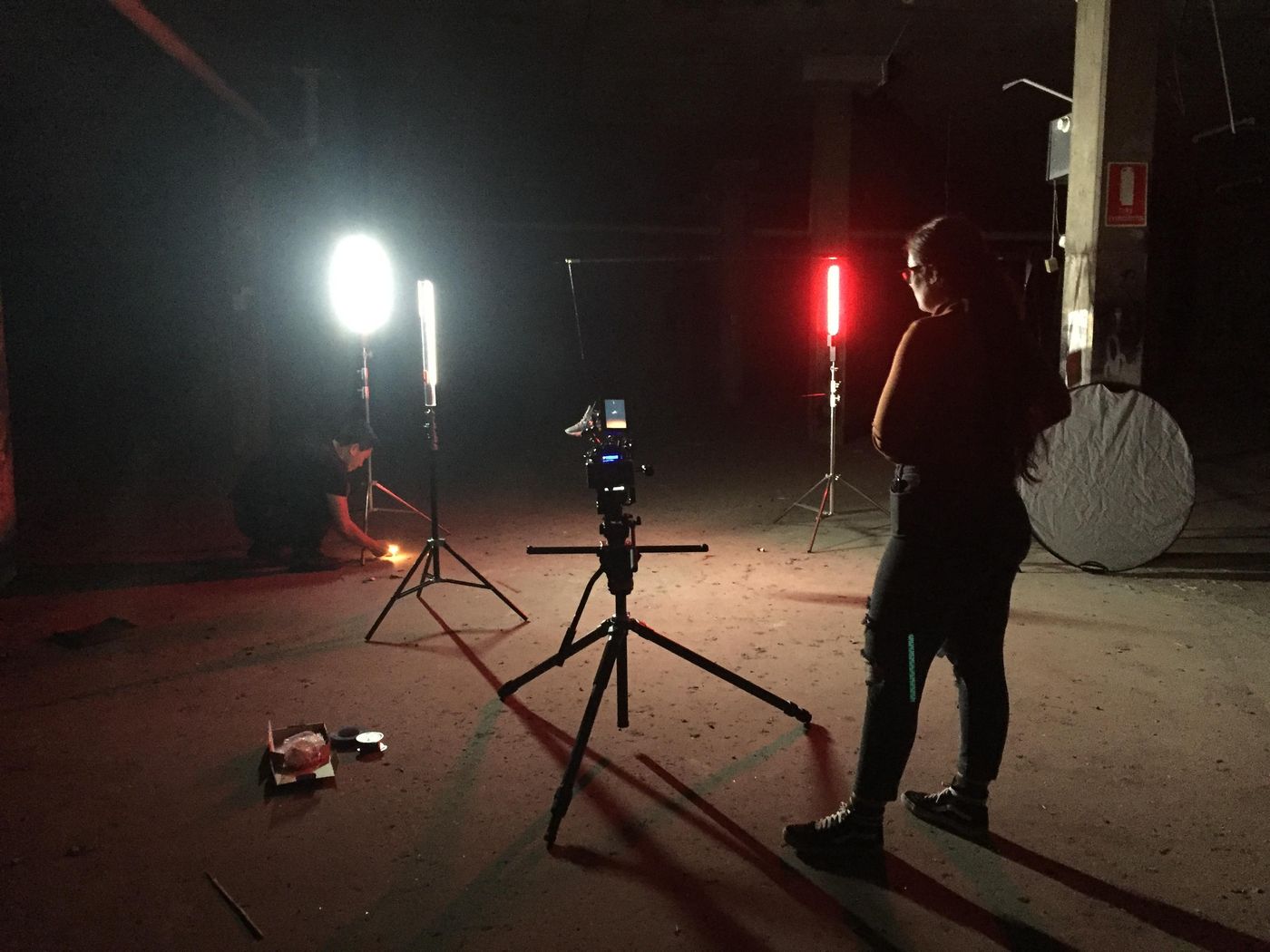The set, lit